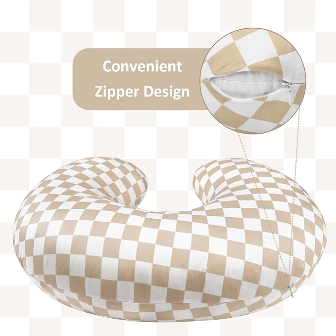 DILIMI Nursing Pillow Cover and Baby Lounger Cover, Comfortable Slipcover Newborn Lounger Cover for Boys Girls, Light Brown Checkerboard (Pillow Not Include)