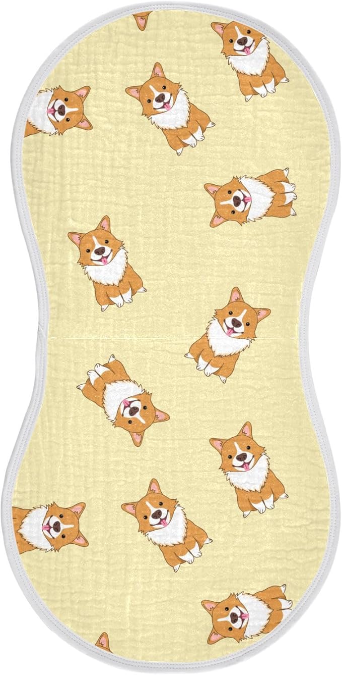 Cute Corgi Dog Pattern Muslin Burp Cloths for Baby 1 Pack Soft 100% Cotton Baby Washcloths Bibs for Boy Girl