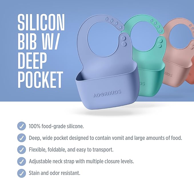 RideBib Silicone Vomit Bib with Extra-Deep Pocket for Motion Sickness Relief During Travel. Patent Pending