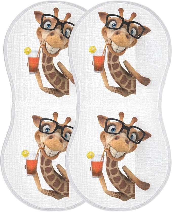Fun Giraffe Hold Lemonade Cup Muslin Burp Cloths for Baby 2 Pack Soft 100% Cotton Baby Washcloths Bibs for Boy Girl