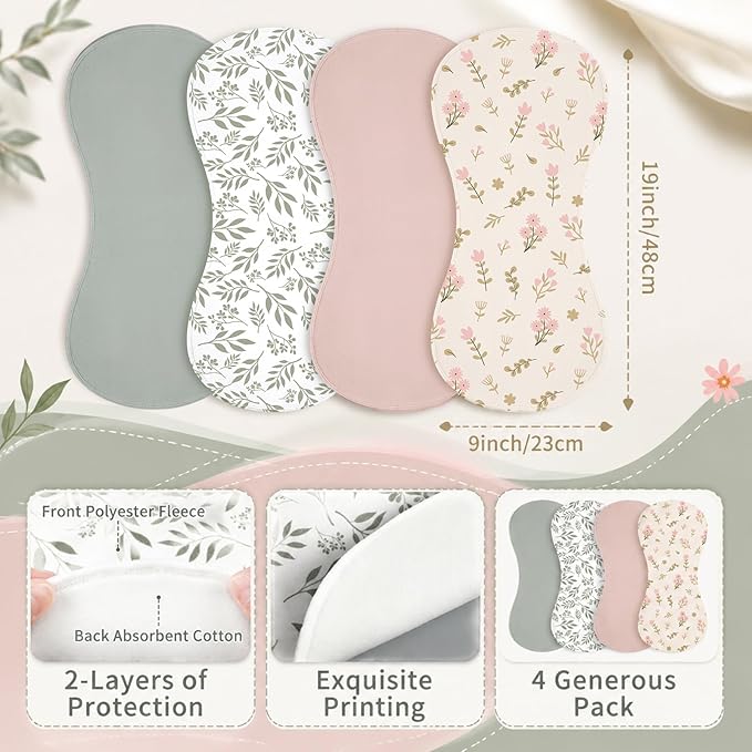 Boao 4 Pcs Mallard Duck Baby Burp Cloths Duck Hunting Soft Plush Newborn Spit up Rags Mallard Burp Cotton Cloths Rag for Boy Girl Newborn Infant Gifts Nursery Decor 20.87 x 9.84 Inches(Boho,Neutral)
