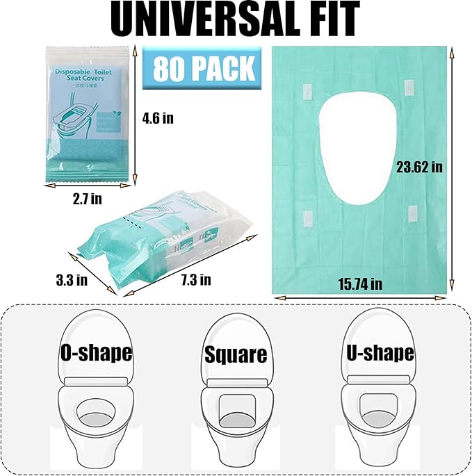 Rgqphantom 80 Pack Toilet Seat Covers Disposable 16x24 Inch XL Portable Toilet Liners Travel Seat Cover for Outdoors,Hotel, Hospital, Travel, Public Toilet Seat Cover (80pack, GREEN)