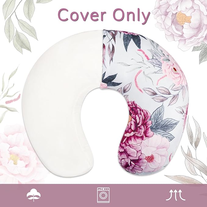 Baby Nursing Pillow Cover, Removeable Breastfeeding Pillow Slipcover, Nursing Pillow Case for Newborn Boys Girls, Soft Fabric Fits Snug On Infant, Washable & Breathable, Purple Flower