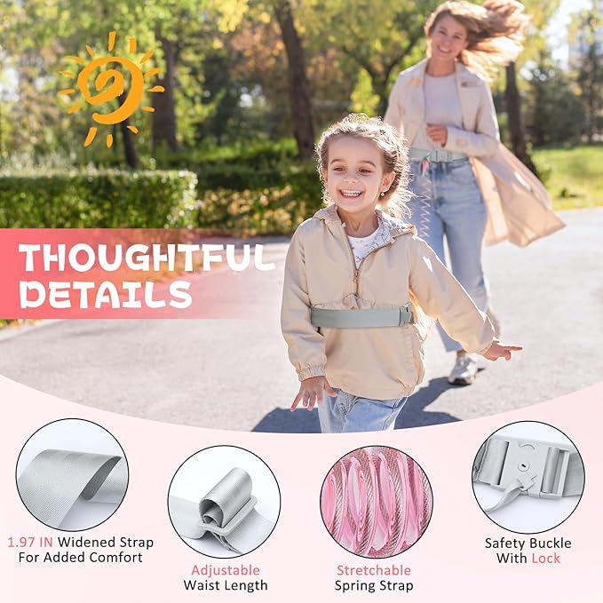 JXM Child Waist Harness with Lock for Hands-Free Safety Walking, Adjustable Waist Tether for Big Kids with Autism Special Needs ADHD, Child Elopement Leash for Outdoor Travel