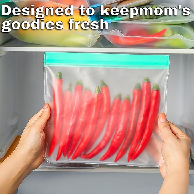 10 Pack Reusable Snack Bags, Extra Thick Leakproof Resealable Food Storage Bags, Freezer Safe for Marinating, Meal Prep, Snacks – Planet Friendly, BPA Free