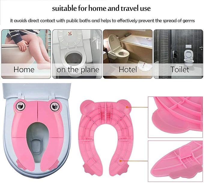 Reusable Portable Kids Potty Training Toilet Seat with Soft Cushion - Toddler Toilet Chair Attachment for Travel, Adjustable Potty Seat - Perfect for Toddlers (Pink)