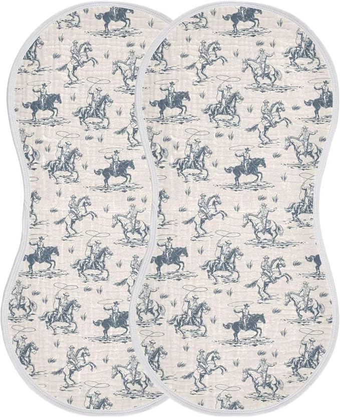 Cowboys Horse Western Baby Muslin Burp Cloths Set of 2 Vintage West Desert Muslin Washcloths American Wild Milk Spit Up Rags Soft Newborn Towel for Unisex Boys and Girls, 22 x 11 Inch