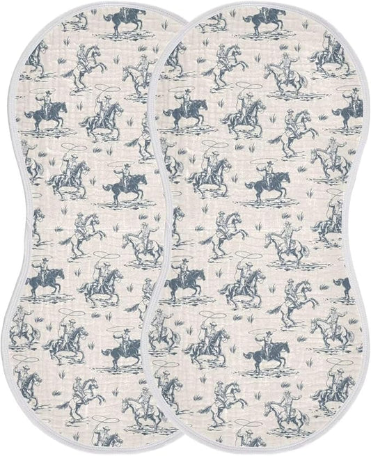 Cowboys Horse Western Baby Muslin Burp Cloths Set of 2 Vintage West Desert Muslin Washcloths American Wild Milk Spit Up Rags Soft Newborn Towel for Unisex Boys and Girls, 22 x 11 Inch
