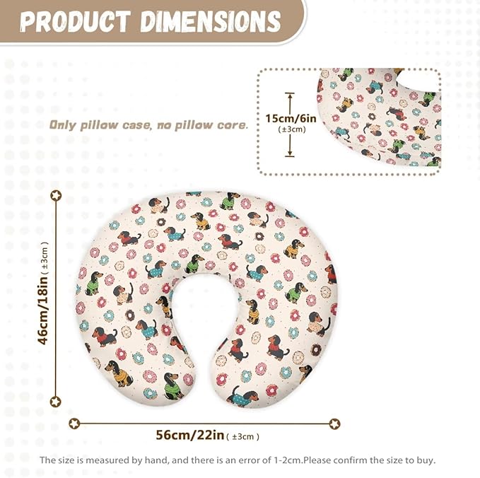 Cartoon Nursing Pillow Cover for Newborn Dachshund Print U-Shaped Nursing Slipcover Breastfeeding Pillow Case