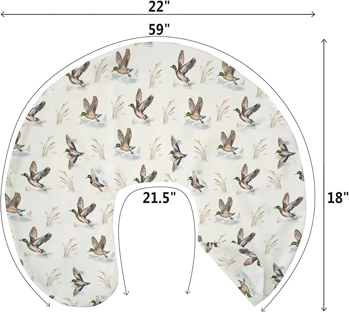 Wild Ducks Mallards Baby Nursing Pillow Covers for Boy Girl Vintage Duck Hunting Nursing Pillow Slipcovers for Breastfeeding Pillows Retro Duck Leaves Pond Soft Stretchy Covers for Newborn Infant