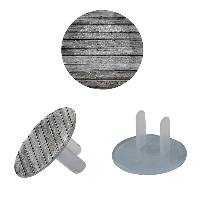 Grey Wooden (2) Outlet Covers Baby Proofing Child Proof Plug Covers for Electrical Outlets Easy Install Outlet Plug Covers