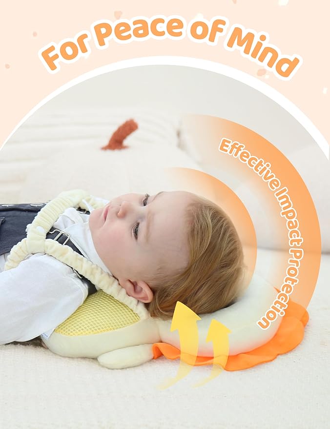 JunNeng Baby Head Protector Backpack with Squeaker，Toddler Head Safety Protection Cushion, Yellow Lion