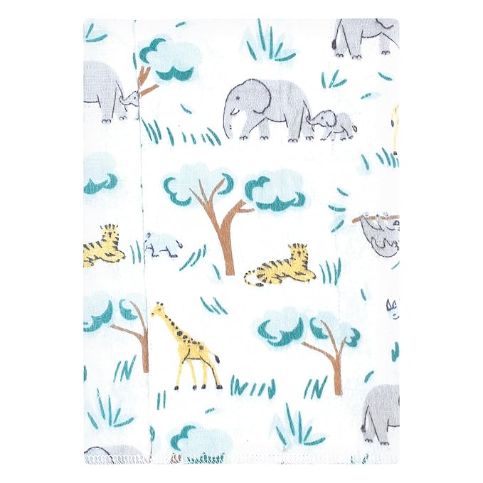 Hudson Baby Unisex Baby Cotton Flannel Burp Cloths 4-Pack, Safari Friends, One Size