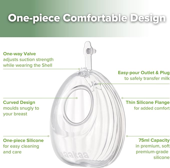 haakaa Wearable Silicone Breast Pump with Steriliser Bag, 2-in-1 Hands-Free Passive Breast Milk Catcher for Nursing Mom, Breastfeeding Essentials, 75ml Shell Pumps & 1 Steriliser Bag - Frosted