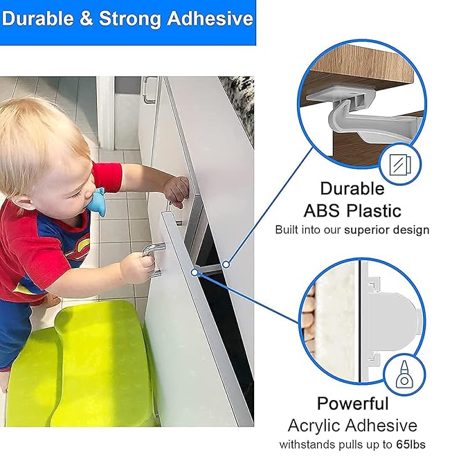2 Pack Upgraded Invisible Baby Proofing Cabinet Latch Locks - No Drilling or Tools Required, Children Proof Cupboard Drawers Latches, Works with Most Cabinets and Drawers - Adhesive Easy Installation