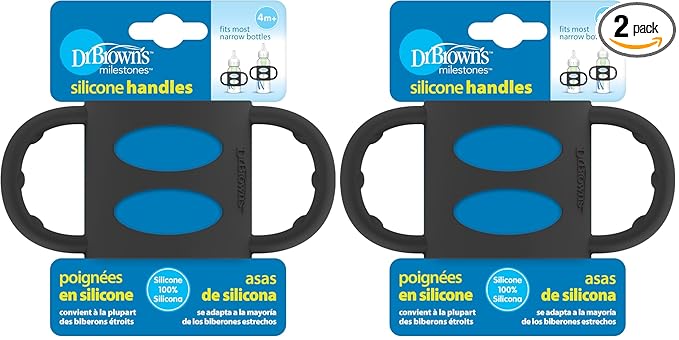 Dr. Brown’s® Milestones™ 100% Silicone Baby Bottle Handles, Narrow, Black, 2 Pack, 4m+