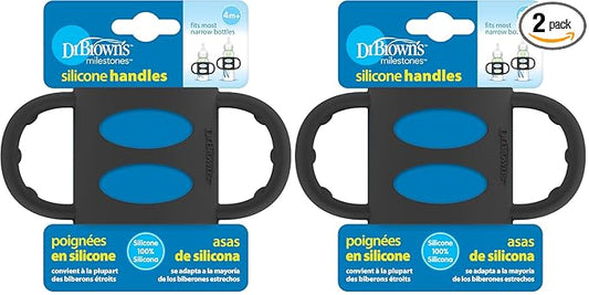 Dr. Brown’s® Milestones™ 100% Silicone Baby Bottle Handles, Narrow, Black, 2 Pack, 4m+