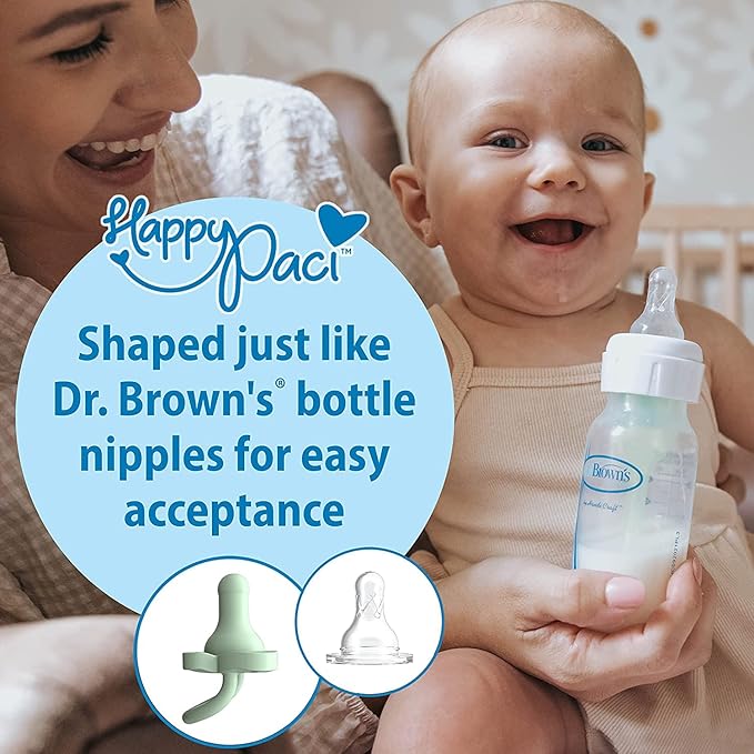 Dr. Brown’s Natural Flow® Anti-Colic Options+™ Wide-Neck Baby Bottle, 9 oz/270, Level 1 Nipple, 4-Pack, 0m+ with HappyPaci 100% Silicone Pacifier 0-6m, BPA Free, Cool Gray, Green, Ecru, 3 Pack