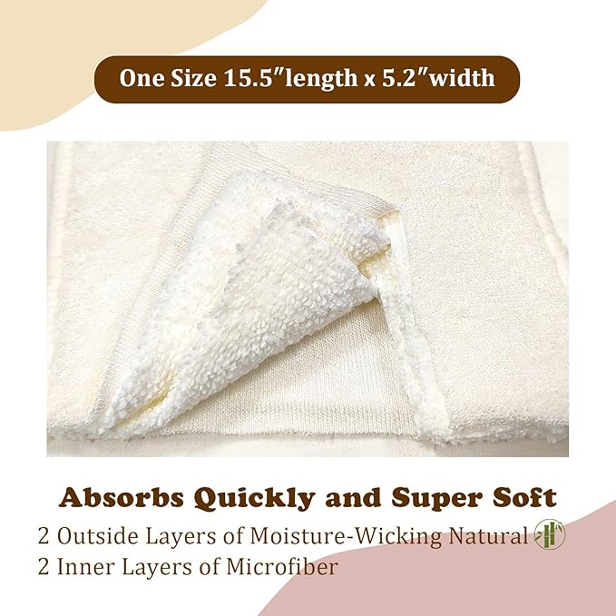 Mama Koala 4-Layer Natural and Microfiber Cloth Diaper Inserts, Adjustable and Reusable for Any Baby Cloth Diaper(6 Pack)