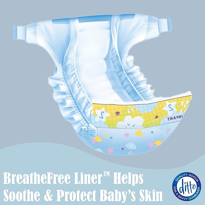 Ditto Baby Diapers Size 6 (128 Count) – Breathable Disposable Diapers – 12-Hour Leak Protection & Wetness Indicator – Day + Overnight Diapers for Sensitive Skin – No Fragrance, Parabens or Latex