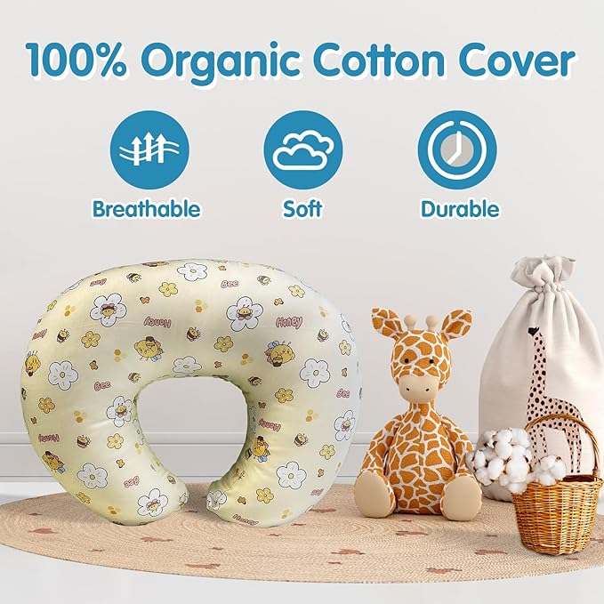 x-vesolje Nursing Pillow, Breastfeeding Pillow with Removable Cover, Ergonomic Breast Feeding Pillow, Baby Feeding Support Pillow for Mom Easier Breastfeeding- Original Size/Honey Bee