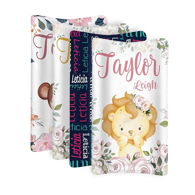 Custom Changing Pad Cover Set - Jersey Knit Comfy CozyUltra Soft Unisex Diaper Changing Table Covers with Personalized Name for Baby Boys Girls - Waterproof Ultra Soft 4 Pcs Set Style02