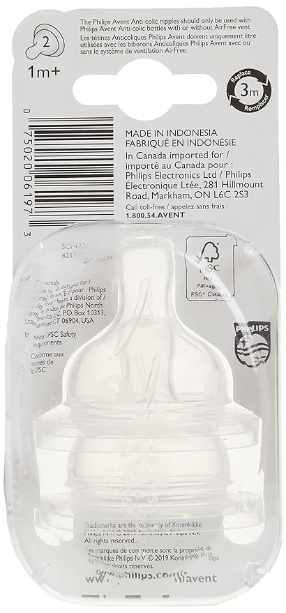 Philips AVENT Anti-Colic Nipple, Clear, 2 Slow Flow, 2 Count