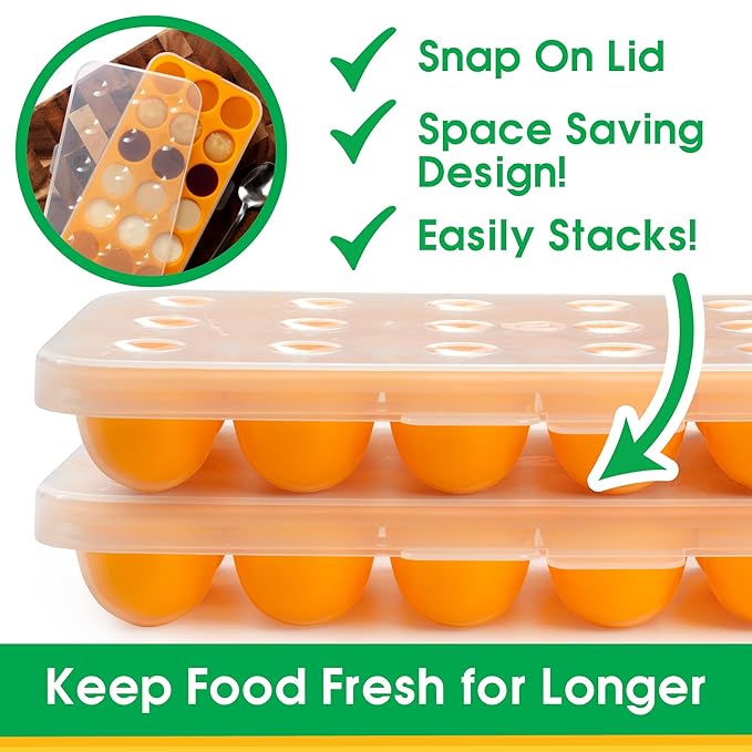 Baby Food Storage Tray - Silicone Pop Out Portion Freezer Tray (2 Pack) - Breast Milk and Food Storage Made Easy