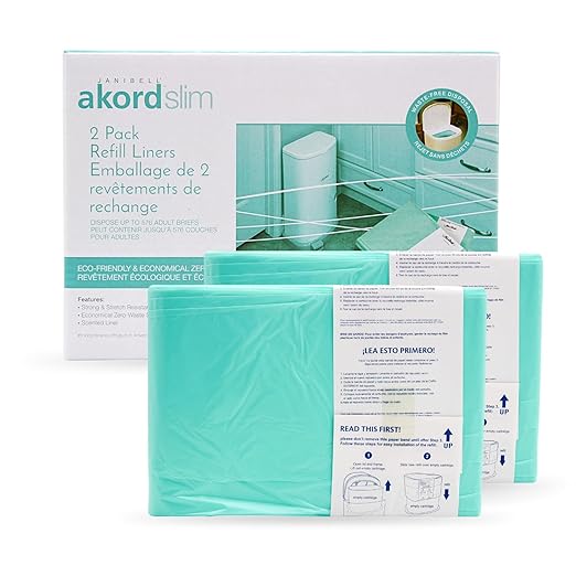 Janibell Akord Slim Can (M280DA) Bundle – 7 Gallon Adult Diaper Pail with Pre-Installed Liner + 1 Additional Continuous Refill
