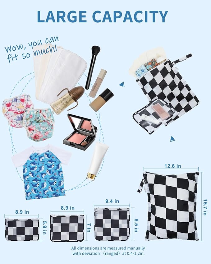 babygoal Waterproof Wet Dry Bags 2 Pack with 3pcs Clear Travel Bags for Beach, Baby Cloth Diapers, Swimsuit, Pump Parts, Pool, Gym, Toiletries,Makeup Cosmetics