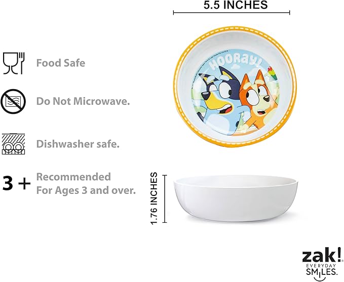 Zak Designs Bluey Kids Dinnerware Gift Set Includes Plate, Bowl, Tumbler, Water Bottle, and Utensil Tableware, Made of Durable Material and Perfect for Kids (6 Piece Gift Set, BPA-Free)