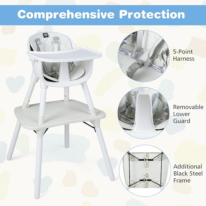BABY JOY High Chair, 5 in 1 Convertible Highchair for Babies & Toddlers | Booster Seat | Table and Chair Set | Infant Feeding Chair with Removable Tray, Safety Harness, Removable Cushion (White)