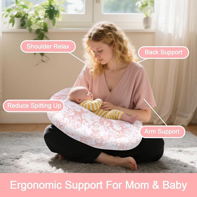 x-vesolje Baby Nursing Pillow for Breastfeeding, Adjustable Breastfeeding Pillow for Bottle Feeding, Nursing Support Pillow for Mom and Baby Healthier Nursing, Removable Cover- Rose