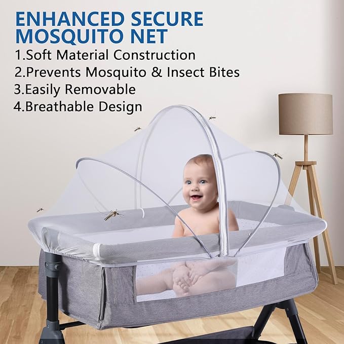 Portable Bassinet Cover for Cats & 2-Way Zipper, Bassinet Mosquito Net Cover, Breathable Bassinet Net Cover, Mosquito Net for Baby Crib to Keep Cats/Bugs Out (White)