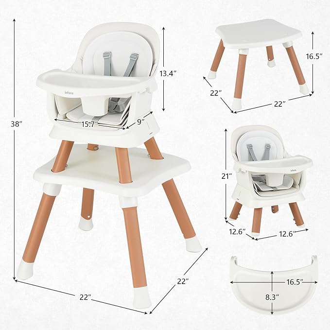 INFANS 8 in 1 Baby High Chair, Convertible Highchair for Babies and Toddlers, Infant Dining Booster Seat, Building Block Table, Kids Stool Table Chair Set with Removable Tray