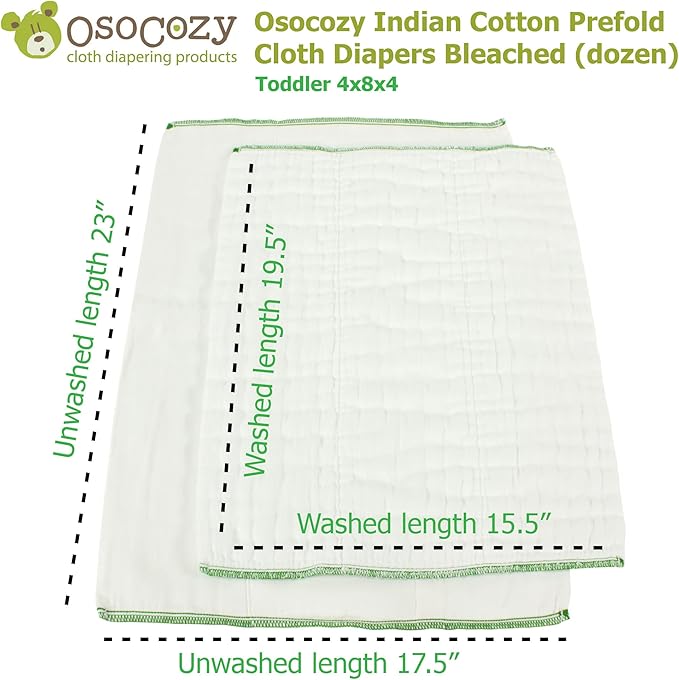 OsoCozy Prefold Cloth Diapers (1 Doz) - Soft, Absorbent, Durable - 100% Cotton