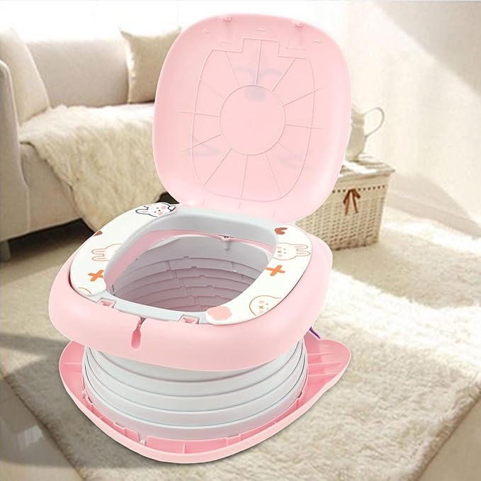 Travel Potty for Toddler, Portable Carry Toilet, Sturdy Seat, Kid's Car Foldable Training Toilet, Emergency Seat for Car, Camping, Outdoor, Indoor (Pink)