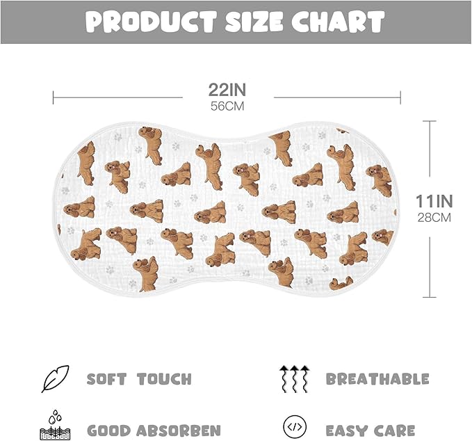 1 Pack Muslin Burp Cloths American Cocker Dogs White Cotton Baby Burp Cloths Ultra Absorbent Soft Thick Burping Cloth for Newborn Must Haves 22x11 Inch