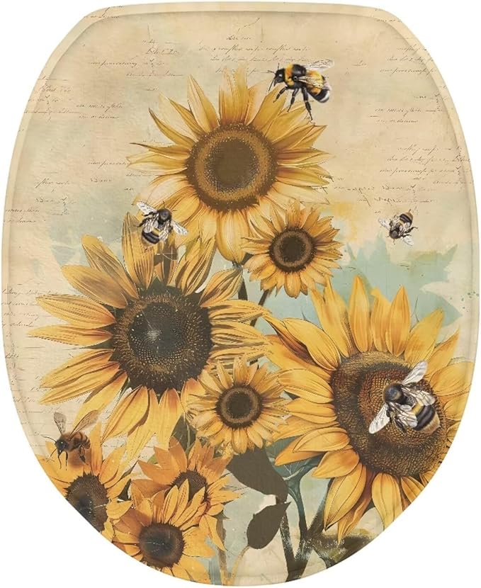 Sunflower Bathroom Toilet Lid Seat Toilet Protector Cover Soft, Dustproof Polyester Fabric Toilet Seat Cover Covers Stains, Stays Clean, Easy To Install