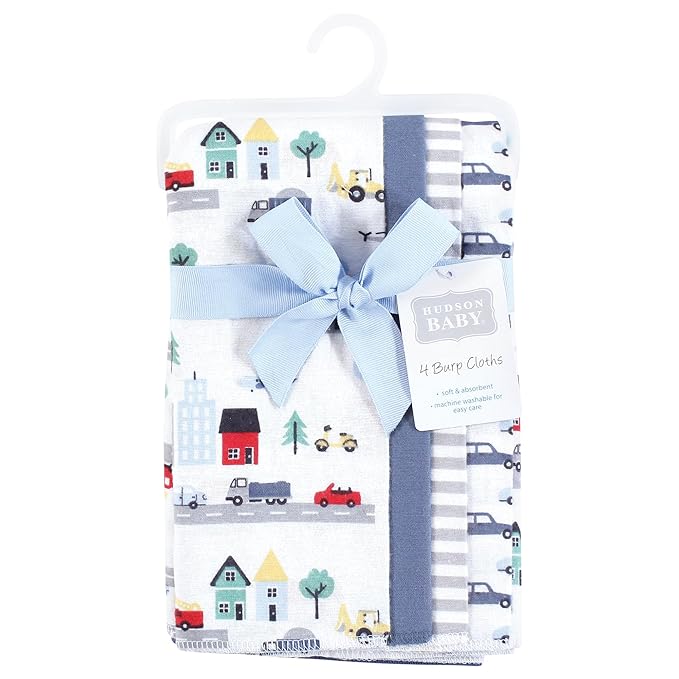 Hudson Baby Unisex Baby Cotton Flannel Burp Cloths 4-Pack, City Life, One Size