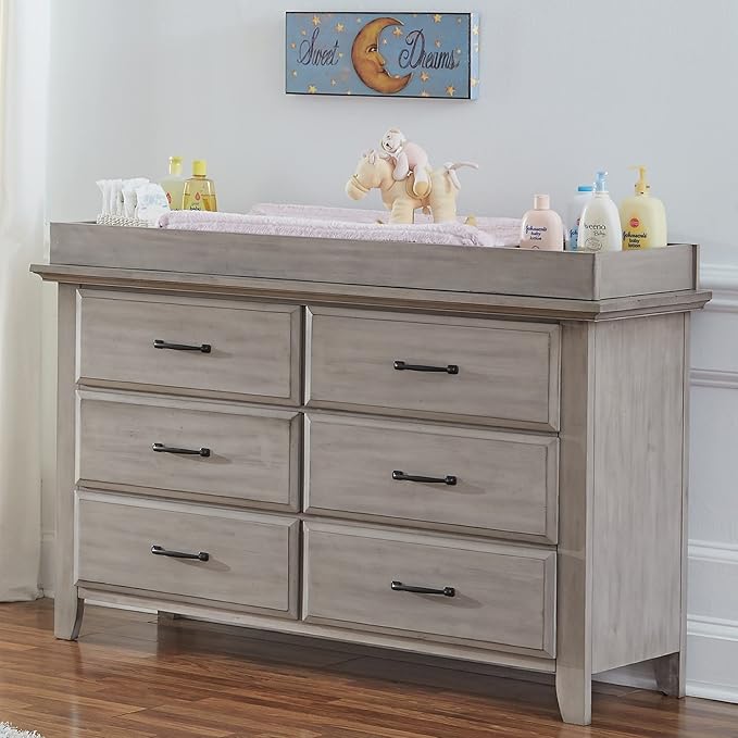 Soho Baby Chandler Premium Changing Topper for 6-Drawer Dresser, Smooth Stone Wash Finish