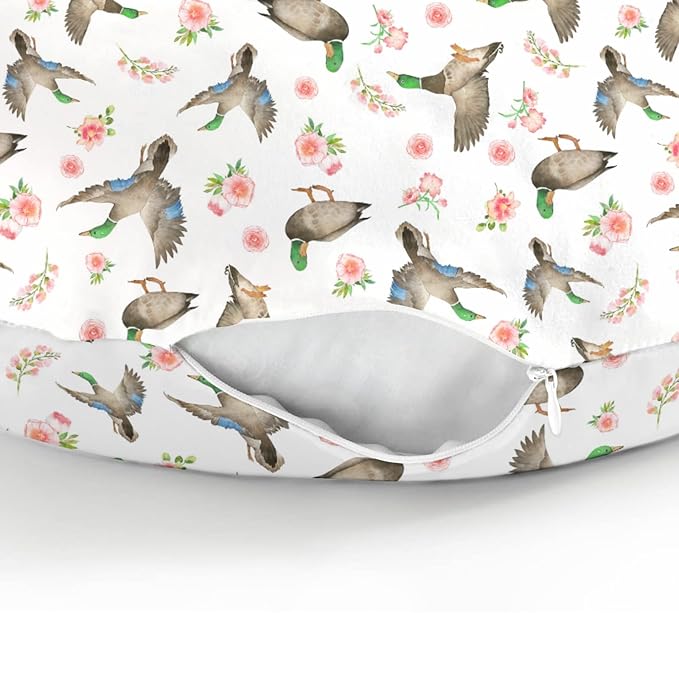 Mallard Ducks Boho Floral Baby Nursing Pillow Covers for Boy Girl Green Duck Spring Nursery Pillowcase for Breastfeeding Pillows Wild Duck Hunting Soft Stretchy Slipcovers for Newborn Infant