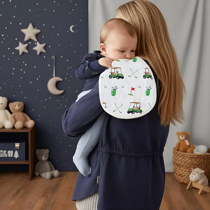 5pcs Sports Ball Burp Cloths for Baby Boys Girls 100% Cotton Football Baseball Soccer Golf Cart Themed Burp Rags, Muslin Burping Cloths Absorbent Spit-Up Cloths for Infant Newborns
