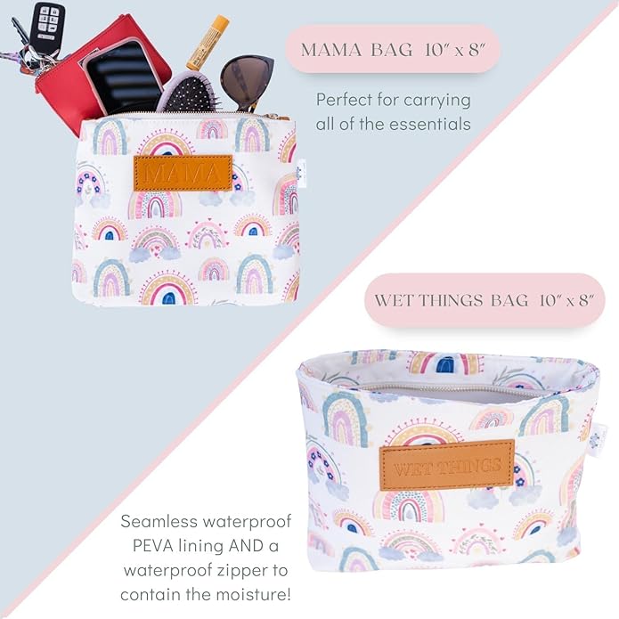 Rainbow Baby Diaper Bag Organizing Pouches (Set of 4) - Diaper Bag Organizer Pouches - Baby Diaper Bag, Wet Bag, Mama Bag, Snacks Diaper Bag Insert - Waterproof Lining - Diaper Bag Organizer Insert