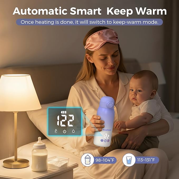 Portable Bottle Warmer for Travel, Dual Heating Modes for Breastmilk & Water Formula, Milk Warmer On The Go with Fast Heating & Long Battery Life, 5-Temp Control,12 Ounces Large Capacity