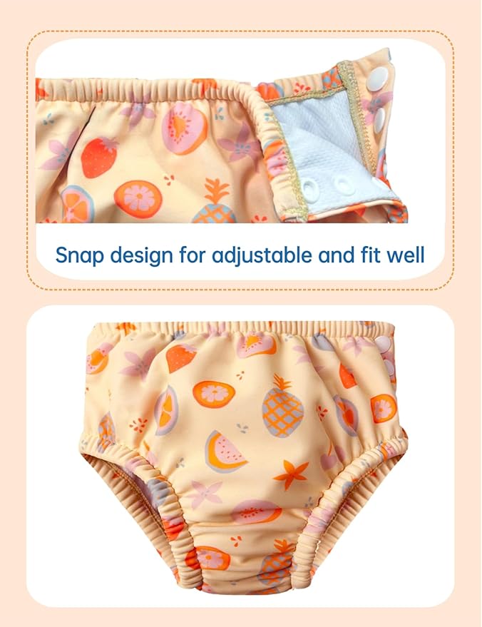 weVSwe Baby Reusable Swim Diaper Girls UPF 50+ Washable Newborn Absorbent Swimming Diapers Orange Fruits 18-24 Months