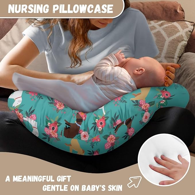 Puppy Flowers Baby Nursing Pillow Cover Soft Neutral Breastfeeding Pillow Slipcover for Bottle Feeding, Decorative Custom Gifts for Toddler Infant