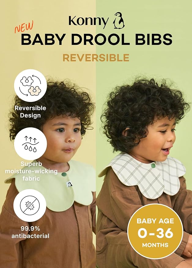 Konny Baby Bib 3/5/7-Pack Set, 360 ° Rotate, Soft and Absorbent Drooling for Toddler Boys Girls Baby Essentials