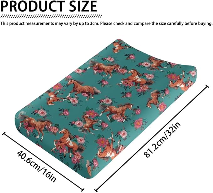 Floral Horse Changing Pad Covers Ultra Soft Stretch Diaper Change Table Pad Cover Infant Changing Mat Sheets Table Covers for Boys Girls