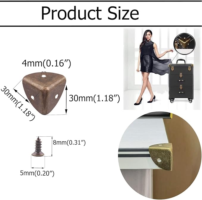 Vintage Box Cabinet Corner Protection-Triangle Box Table Cabinet Corner with Screws Decorative Wood Box Edge Cover Safety Guard Furniture Corner Protector Bumpers (Bronze-30mm-12pcs)